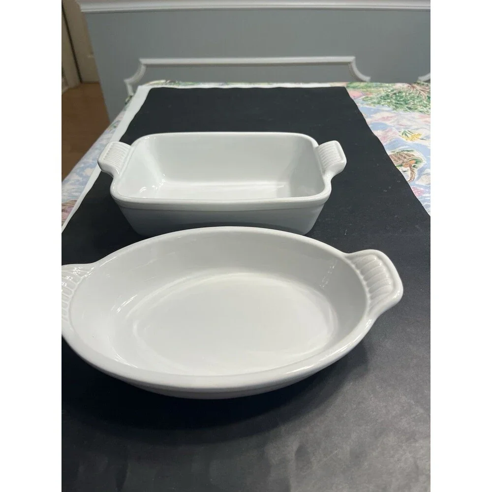 LE CREUSET Stoneware Rectangular & Oval Baking Dish Cotton White New